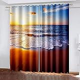 DRFQSK Gardinen Wohnzimmer Schlafzimmer 3D Sonnenuntergang Am Meer Muster Blickdichter Vorhang Verdunkelungsvorhänge 270 X 150 cm（H X B） Ösenvorhang 2Er Set Fensterdekoration Vorhänge Blick