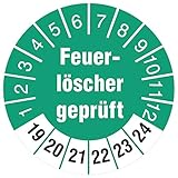 10 Stück Feuerlöscher geprüft 30 mm rund Prüfplaketten Prüfetiketten Prüfaufkleber türkis 2019-2024