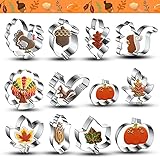 Gohytal 12 Stück Herbst Erntedankfest Ausstechformen Set, Herbst Ausstecher Set Edelstahl Backen Fondant Keksausstecher Kürbis Ahornblatt Truthahn Eichhörnchen Laub Mais für Erntedankfest Kinder Kek