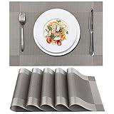 Platzsets rutschfest Tischset, Tischsets Abwaschbar, PVC Abgrifffeste Hitzebeständig Platzdeckchen,Tischset Abwischbar 6er Set Dunkel Grau (Grau, 6 Stück)