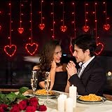 Valentinstag Dekorationen Herzförmige LED Vorhang herz Lichter,138 LED 12 Herzen Rote Valentinstag Hängende Lichterketten,8 Blinkmodi Anschließbare Vorhang Lichter für Valentinstag Mädchen Zimmer Dek