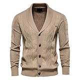 Pajiay Sweaters Herren Regular Fit Revers Lässig Strickjacke Herren Langarm Warm Übergangsjacke Herren Komfortabel Sanft Einreiher Strickwaren Herren B-Khaki M