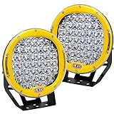 AUXTINGS 2 Stück 22,9 cm 225 W LED Pods Lichtleiste Gelb Rund 20200 lm Wasserdicht Spot Beam LED Arbeitslicht Offroad Lichter Fahrlicht Kompatibel mit LKW SUV ATV Traktor B