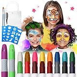 16 Farben Schminkstifte Kit, Waschbare Kinderschminke Set mit 2 Haarkreide, Gesichtsfarbe Kinderschminken, Sicher und Ungiftig, Ideal für Partys, Kindertag, Halloween, Fasching und W