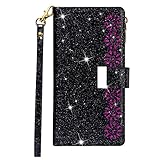Homikon PU Leder Hülle Glänzend Glitzer Strass Schutzhülle Brieftasche Lederhülle Wallet Bookstyle Handyhülle Kartensteckplatz Flip Case Cover Kompatibel mit Samsung Galaxy S6 Edge - Schw