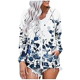 Baiomawzh Kapuzenpullover Damen Langarm Reißverschluss Hoodies Sweatshirt Lässig Weihnachtsdruck Fleecepullover Mit Kapuze Mit Taschen Jacke Mantel Sweatshirt Oberteile für Sport (White-2, L)