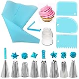 14PCS Spritztüllen Set, Silikon Spritzbeutel mit 14 Edelstahldüsen, Cake und Plätzchen Dekoration Set, Sahnespritze, Einweg Piping Bags für Torten, Kuchen, Keksen-Dekoration, Eclairs, Backen, L