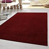 HomebyHome Kurzflor Teppich Robust Gabbeh Optik Schlafzimmerteppich Wohnzimmerteppich, Farbe:Rot, Grösse:140x200