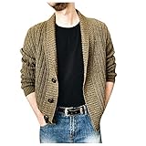 Sweaters for Men Autumn and Winter Solid Color Lapel Single-Breasted Knit Cardigan Sweater Coat (Khaki, XXL)