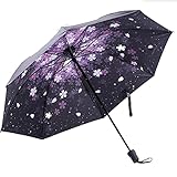 BWZRGDZ Sternenhimmel Kompakter Kreativer Faltbarer Manueller Kleiner Frischer Sonniger Und Regnerischer Reiseschirm,Cherry Blossom small Black Umbrella-Reinforced 58 * 8 B