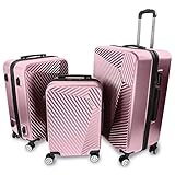 3er Koffer Set | 3-er Trolley-Set | 3 Reisekoffer im Set | Rollkoffer | Leichtgewicht-Hartschalen Koffer | Polycarbonat | um 360° drehbare & leichtläufige Doppel-Rollen | Teleskop-Griffe (Rosé)