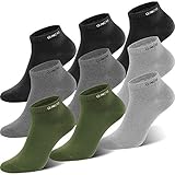 QINCAO Sneaker Socken Herren Damen 9 paar Sportsocken Baumwolle Kurze Halbsocken Unisex Socken（Schwarz x3/ Grau x2/ Grau x2/ Grün x2, 35-38）