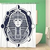 Awowee Duschvorhang mit Pharao-Tattoo und ägyptischer goldener Maske, Ethno-Stil, 180 x 180 cm, Polyester-Stoff, wasserdicht, Badvorhang-Set mit Haken für B