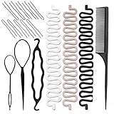 Haar Flechtwerkzeug, enthält 2 x Topsy Hair Tail Tools, 3 x Hair Braid French Centipede Braiders, 1 x Plastic Bun Maker, 10 x U-förmige Haarnadeln und 1 x Haarkamm für Frauen Mädchen von RuiChy