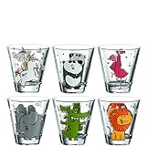 Leonardo Bambini Trink-Glas, Kinder-Becher aus Glas mit Tier-Motiv, spülmaschinengeeignete Saft-Gläser, 6er Set, 215 ml, 017906