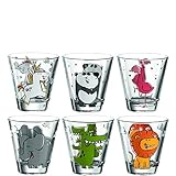 Leonardo Bambini Trink-Glas, Kinder-Becher aus Glas mit Tier-Motiv, spülmaschinengeeignete Saft-Gläser, 6er Set, 215 ml, 017906