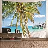 Aotiwe Wandtuch Tapisserie, Wanddekoration Kinderzimmer Sommerthema Meer und Kokosnussbaum aus Polyester Blau 260X240C