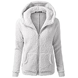 Ronamick Plüschmantel Damen Teddy Mantel Warm Fleecejacke mit Kapuze Winter Casual Kapuzenjacke Einfarbig Übergangsjacke Weich Plüsch Hoodie Kuschelig Wintermantel für Frauen Teenager M