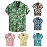 Dasongff Herren Hemd mit Muster Kurzarmhemd Oversize Regular Fit Shirt Herrenhemden Sommer Casual Leicht Locker Gedruckt Sommerhemden Kragen Hawaiihemd S