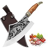 Promithi Metzgermesser, Kochmesser Professionelles, Full Tang Küchenmesser, Zerhackermesser mit Holzgriff, Professionelles Hackmesser für den Außenbereich, Gebrauchsmesser, Scharfe Kling
