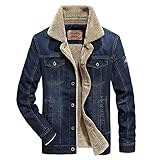 SHOBDW Fleecemantel Herren,Herren Mantel Winter,Herren Herbst Winter Lapel Teddyfell Gefütterte Modejacke Denim Plus Samtmantel Jeansjack