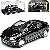 Cararama Peugeot 206 CC Cabrio Offen Schwarz 2000-2007 mit Sockel und Vitrine 1/43 M