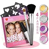 ZMILLA® Glitzer Tattoo Set Kinder (4 Farben | 52 Schablonen) Für Mädchen - Glitzertattoos mit extra großen Dosen (Je 3g) - Inkl. 2 Pinsel & Kleb