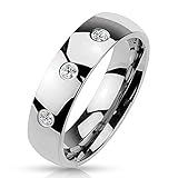 Bungsa® 60 (19.1) Ring Stein Damen mit 3 gefassten Kristallen Edelstahl hochglanzpoliert silber Herrenring (Fingerring Partnerringe Verlobungsringe Trauringe Damenring Edelstahlring Chirurgenstahl)