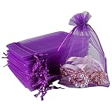 Organza-Geschenkbeutel, mittelgroß, 10 x 15 cm, mit Kordelzug, für Schmuck, Hochzeit, Party, Gastgeschenke und Süßigkeitentüten, Violett, 10 x 15 cm, 60 Stück