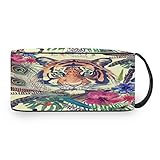 QMIN Kulturbeutel, tragbar, indisch, Boho Tiger, Tier-Blumen-Kulturbeutel, Make-up-Tasche, Aufbewahrungstasche für Jungen, Mädchen, Damen, H