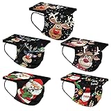 Lulupi 50 Stück Kinder Mundschutz Einweg Weihnachtsmotiv Mund Nasenschutz Halstuch Maske 3D Druck Weihnachtsmaske Rentier Motiv Einmal MNS Mund-Tuch Staubdicht Atmungsaktiv Tücher Bandana S