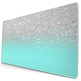 Nettes Mauspad ，Moderner Girly Faux Silber Glitter Ombre Teal Ocea,Rechteckiges rutschfestes Gummi-Mauspad für den Desktop, Gamer-Schreibtischmatte, 15,8 'x 29,5'