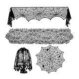 CJHZQYY Halloween Tischtuch Set, 4 Stück Halloween Dekorationen Set Schwarz Spitze Spinnennetz Kamin Tür Lampenschirme Dekostoff für Outdoor I