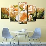 PMSM Print Wall Art, 5 Stück 200x100cm Champagne-Tulpen-Blume auf Leinwand Gemälde für Home Wohnzimmer Büro Trendig eingerichtet Dekoration Geschenk (ungerahmt)…