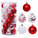 Yehapp Christbaumkugeln Kunststoff Set 30er - Weihnachtskugeln Glitzer Kugeln Ornamente 6CM für Weihnachtsbaum Deko - Rot/Grün/Pink/Gold/Orange/Blau/Weiß