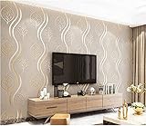 3D Tapeten Wandtapete, Flaches Khaki Vliestapete, Beflockung Wellenmuster Tapete, TV-Hintergrundtapete für Schlafzimmer und Wohnzimmer, 0,53 x 9.5 m (Beige)