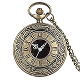 NC Retro römische Ziffern Zifferblatt Quarz Taschenuhr Bronze Hohlkette Steampunk Halskette Anhänger Antike Geschenke, 80