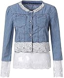 Avondii Damen Jeansjacke mit Spitze und Perlen Kurz Blau Denim Jacke Tops (XXL)