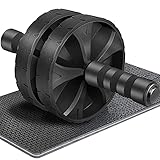 GANZTON Bauchroller Bauchtrainer Ab Roller Bauchmuskeltrainer Ab Wheel Abdominal Trainer 2 Roller Set Fitnessgerät Stabil mit Kniepolster Kniematte Kniepad für Zuhause Fitness (2 Rollen Schwarz)