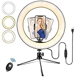 10' Ringlicht mit Stativ, LED Selfie Ringleuchte Stativ Handy mit Fernauslöser, Tik Tok Light für Make-up, Live Streaming, Portrait, Fotografie, Videosschooting