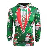 Weihnachtspullover Herren Weihnachten Pullover Lustig Ugly Christmas Sweater Hoodie Kapuzenpullover fur Männer mit Kapuze Oversize 3D Langarm Shirts Xmas Sweatshirt Weihnachtspulli Sweatjack