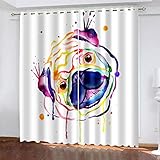 XGFWMS Vorhänge Schlafzimmer Blickdicht Gardinen 3D Hd Druck Bunter Kunsthund Druck Muster Verdunkelungsvorhang Ösenschal 2 Stücke 260X280Cm(Hxb) Wohnzimmer Thermovorhang Fensterdek