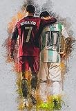 IQfHHN Lionel Messi Cristiano Ronaldo Fußballstar Leinwanddrucke Poster HD-Druck Wandkunst Bilder Wohnzimmer Wohnkultur -50x75CM Kein R