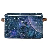 ECHOBU Sonnensystem, Planeten, Galaxie, Weltraum-Aufbewahrungskorb mit Griff, zusammenklappbar, aus Segeltuch, für Schlafzimmer, Zuhause, Büro, Schrank, Regal, Kleidung, Spielzeug, 2 Stück