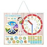 Navaris Lernuhr für Kinder magnetisch - Uhrzeit lernen - Magnet Lerntafel ab 3 Jahren - Spielzeug Uhr - Lernspielzeug 49 Magneten - Beige - Eng