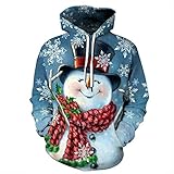 SHUAIFA Mens Womens Couple 3D Christmas Snowman Print Kangaroo Pocket Christmas Sweatshirt Hoodie Pullover XXXL