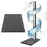 Arebos Solardusche 37L & Bodenelement | mit integriertem Thermometer & Fußdusche | Pooldusche für den Garten | Wassertemperatur bis 60°C | Eckiger Duschkop
