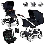 ABC Design Turbo 4 Kinderwagen Set 3in1 - Kombikinderwagen mit Babyschale, Sportwagen und XXL Zubehör - Autositz Tulip (ab Geburt / 0-13 kg) - Shadow B