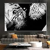 LNMHV Tiger Leinwand Bild Schwarz-Weiß- Bilder Tiger Poster & Kunstdrucke Tier Wand Bilder Modern FüR Wohnzimmer Home Wall Deko Bilder 60x80cm Kein R