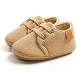 Baby Hausschuhe Jungen Krabbelschuhe Kleinkind Lederschuhe Babyhausschuhe Rutschfesten Wildledersohlen Weicher Leder Lernlaufschuhe 0-18 Monate (12 ~ 18 Monate, Khaki)